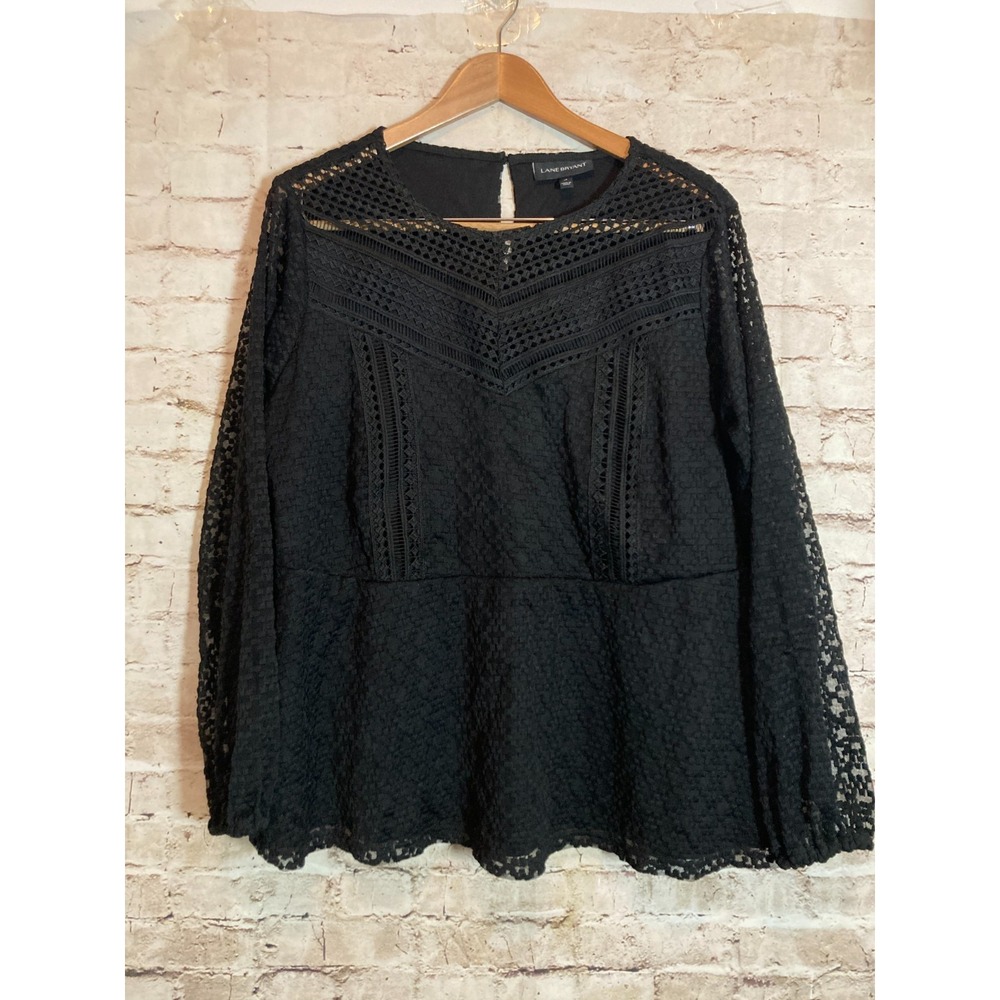 Lane Bryant Top Womens 18 Black All Over Embroidered Lace Eyelets Dark Romantic